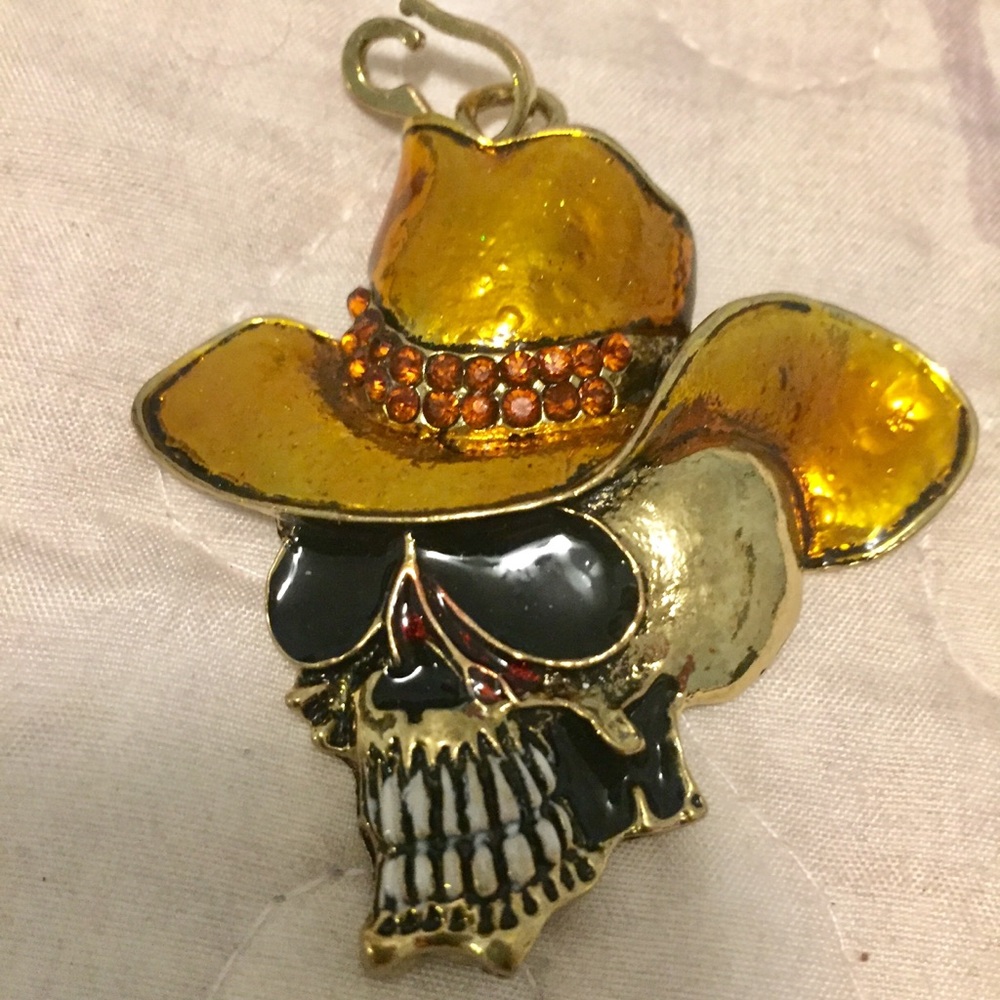 NWOT Gold Tone Cowboy Skeleton Necklace